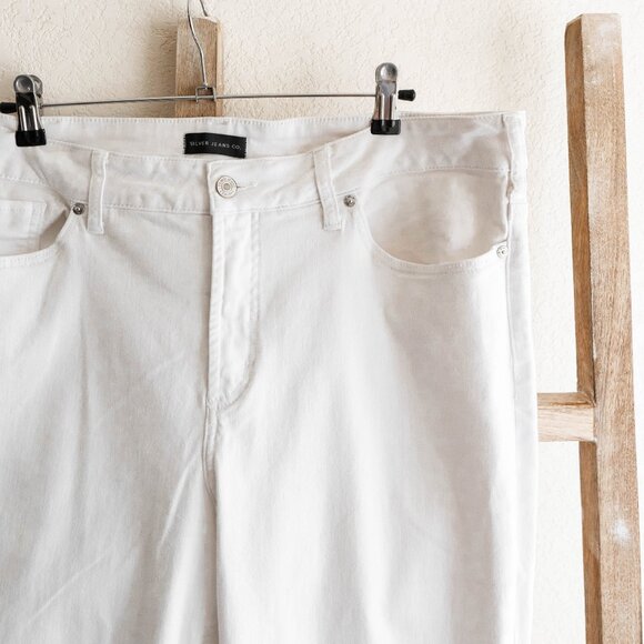 Silver Jeans Co. Avery Skinny Crop White Jeans Sz 18/20 Plus Size Raw Hem Denim - Picture 3 of 5